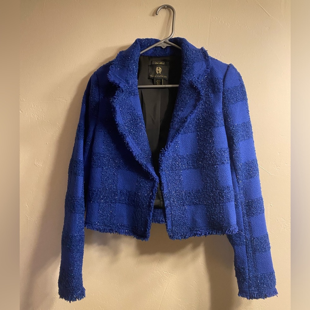 House of Harlow 1960 Wool Blend Blue Sparkly Cropped Blazer Size XS